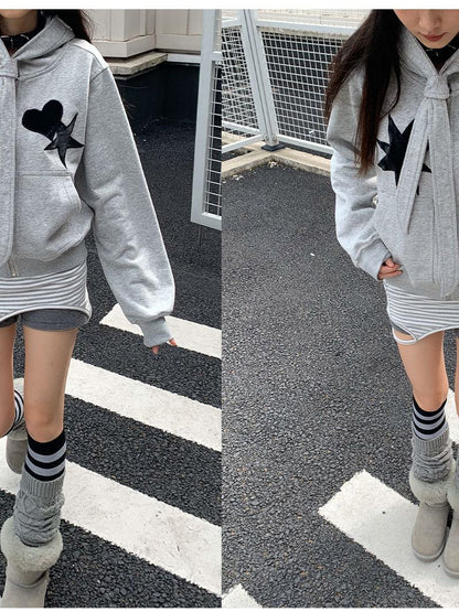innomoood Geometric Patchwork Hooded Knit Sweatshirt