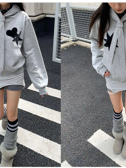 Geometric Patchwork Hooded Knit Sweatshirt