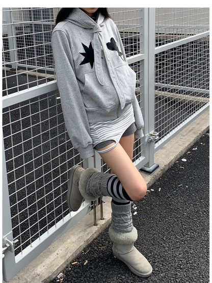innomoood Geometric Patchwork Hooded Knit Sweatshirt