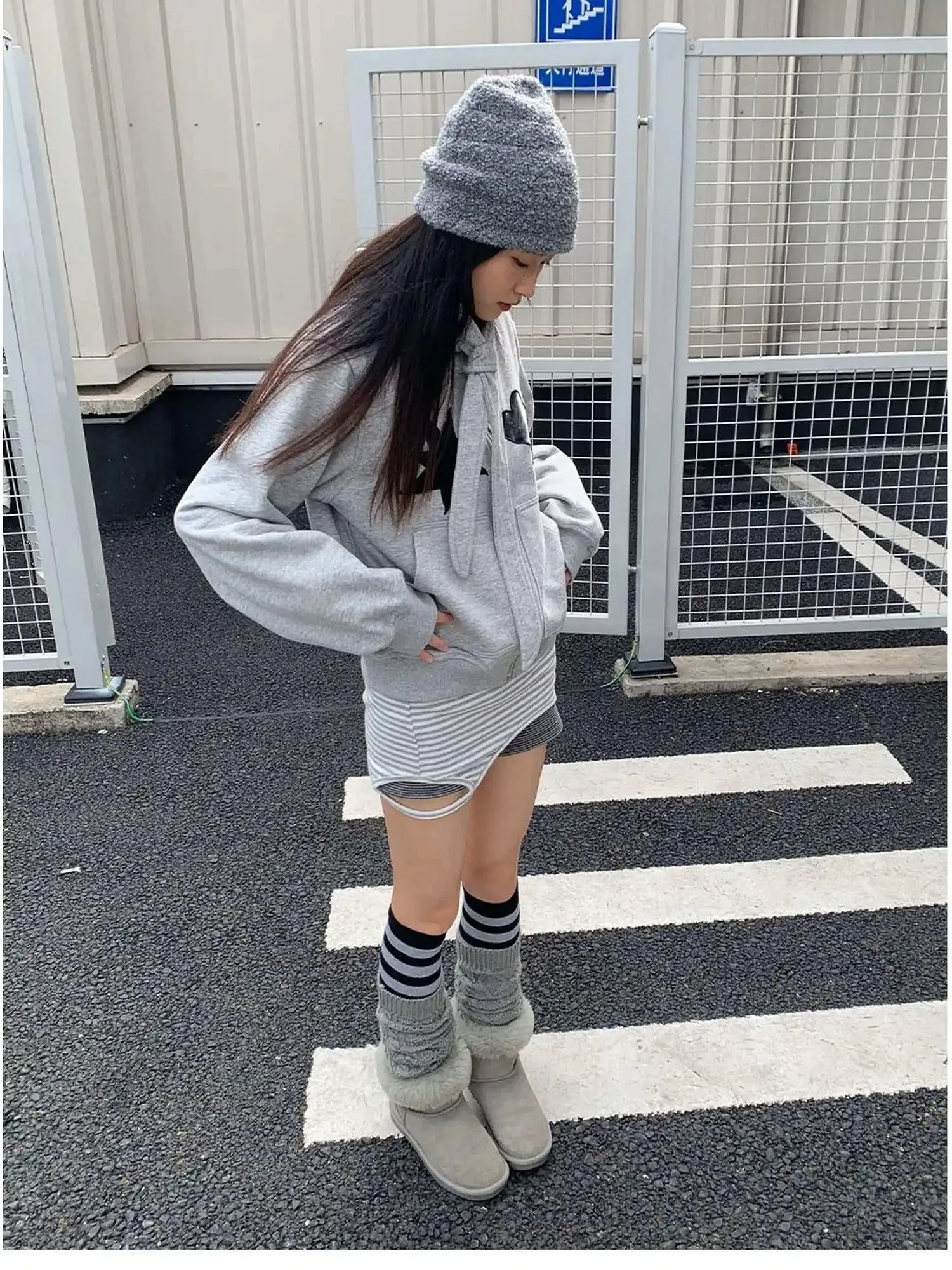 Geometric Patchwork Hooded Knit Sweatshirt