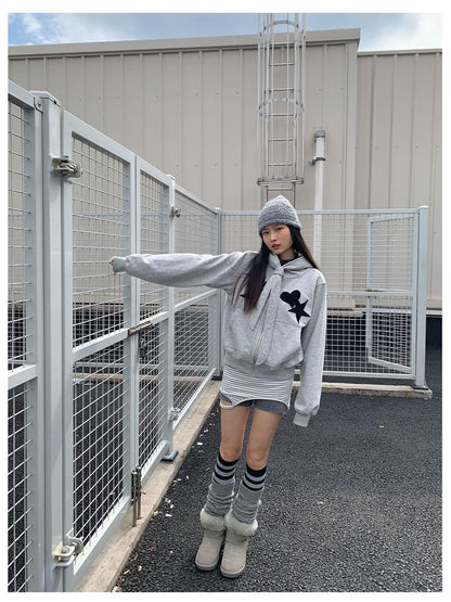 innomoood Geometric Patchwork Hooded Knit Sweatshirt