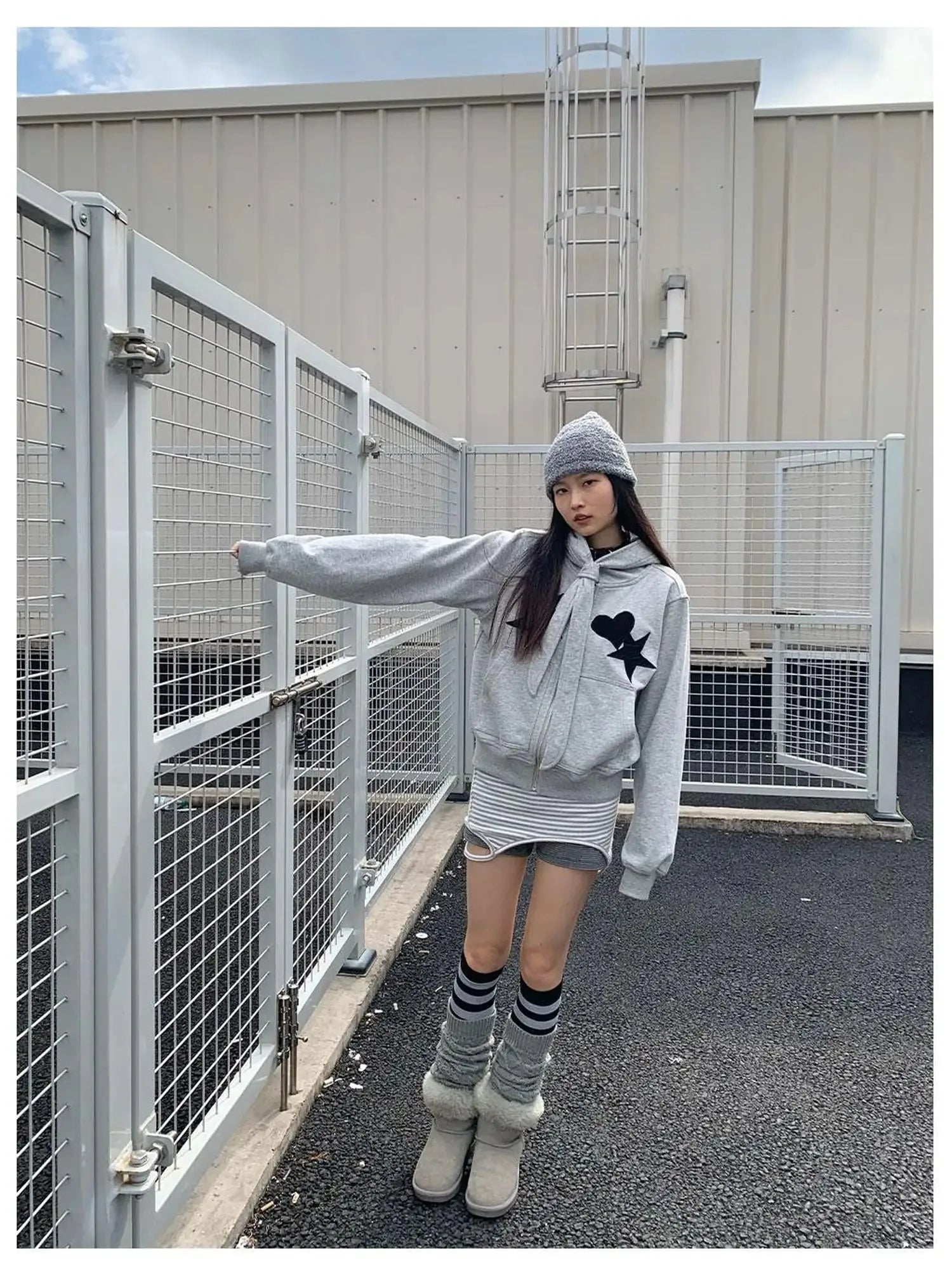 Geometric Patchwork Hooded Knit Sweatshirt