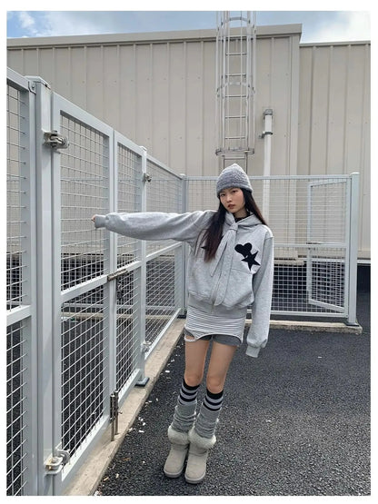 Geometric Patchwork Hooded Knit Sweatshirt