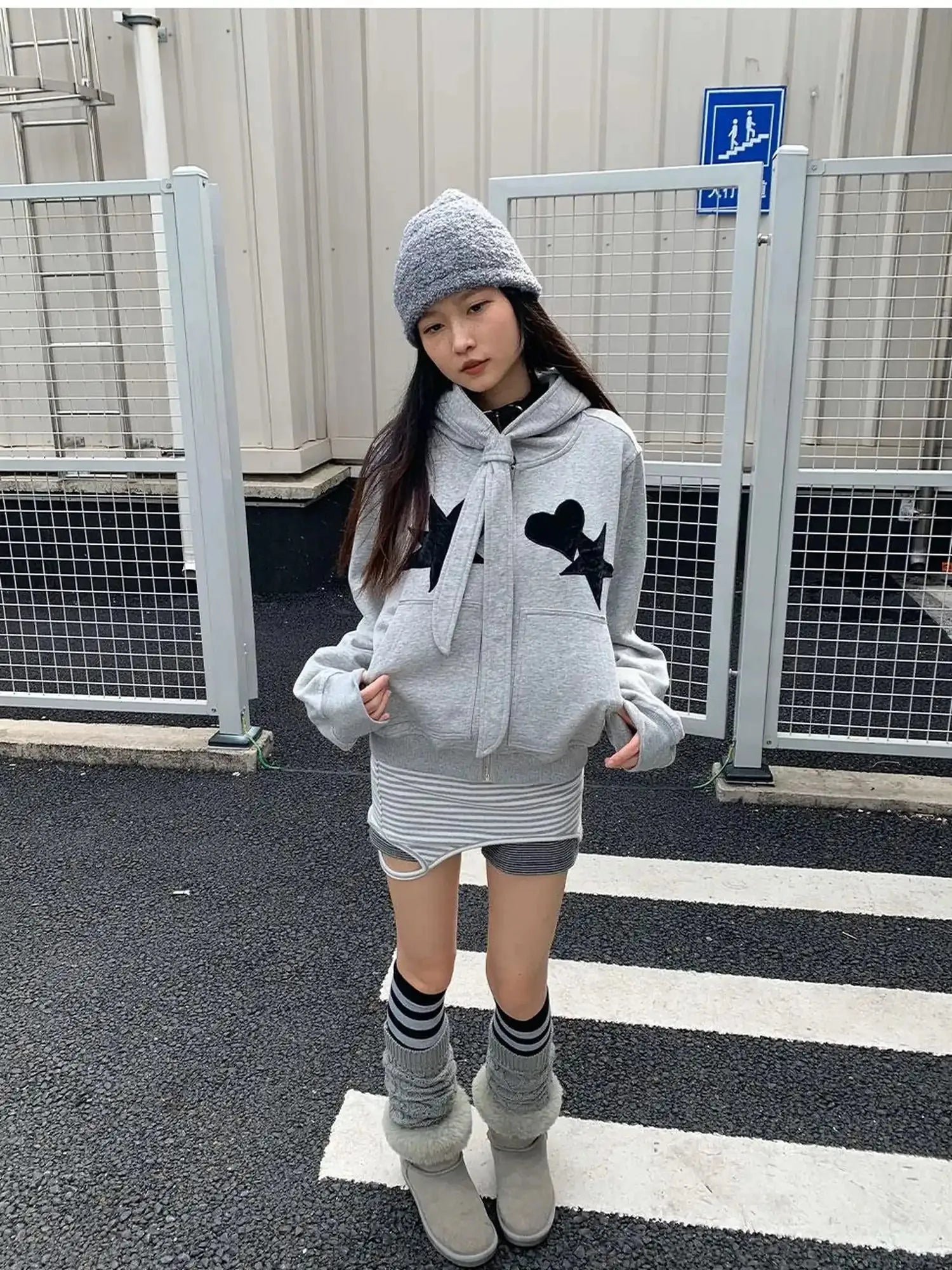 Geometric Patchwork Hooded Knit Sweatshirt