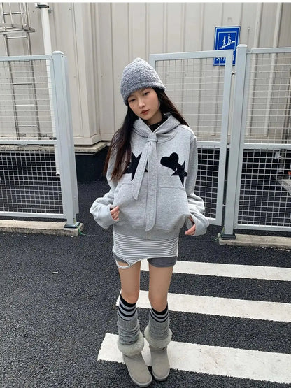 Geometric Patchwork Hooded Knit Sweatshirt