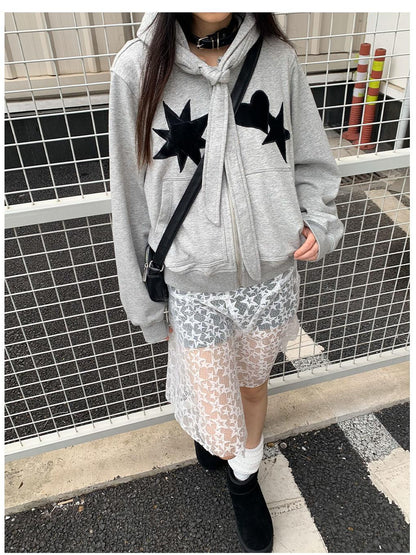 innomoood Geometric Patchwork Hooded Knit Sweatshirt