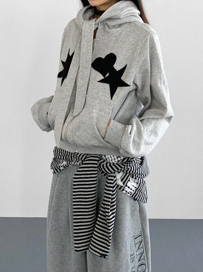 Geometric Patchwork Hooded Knit Sweatshirt