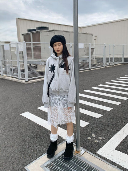innomoood Geometric Patchwork Hooded Knit Sweatshirt