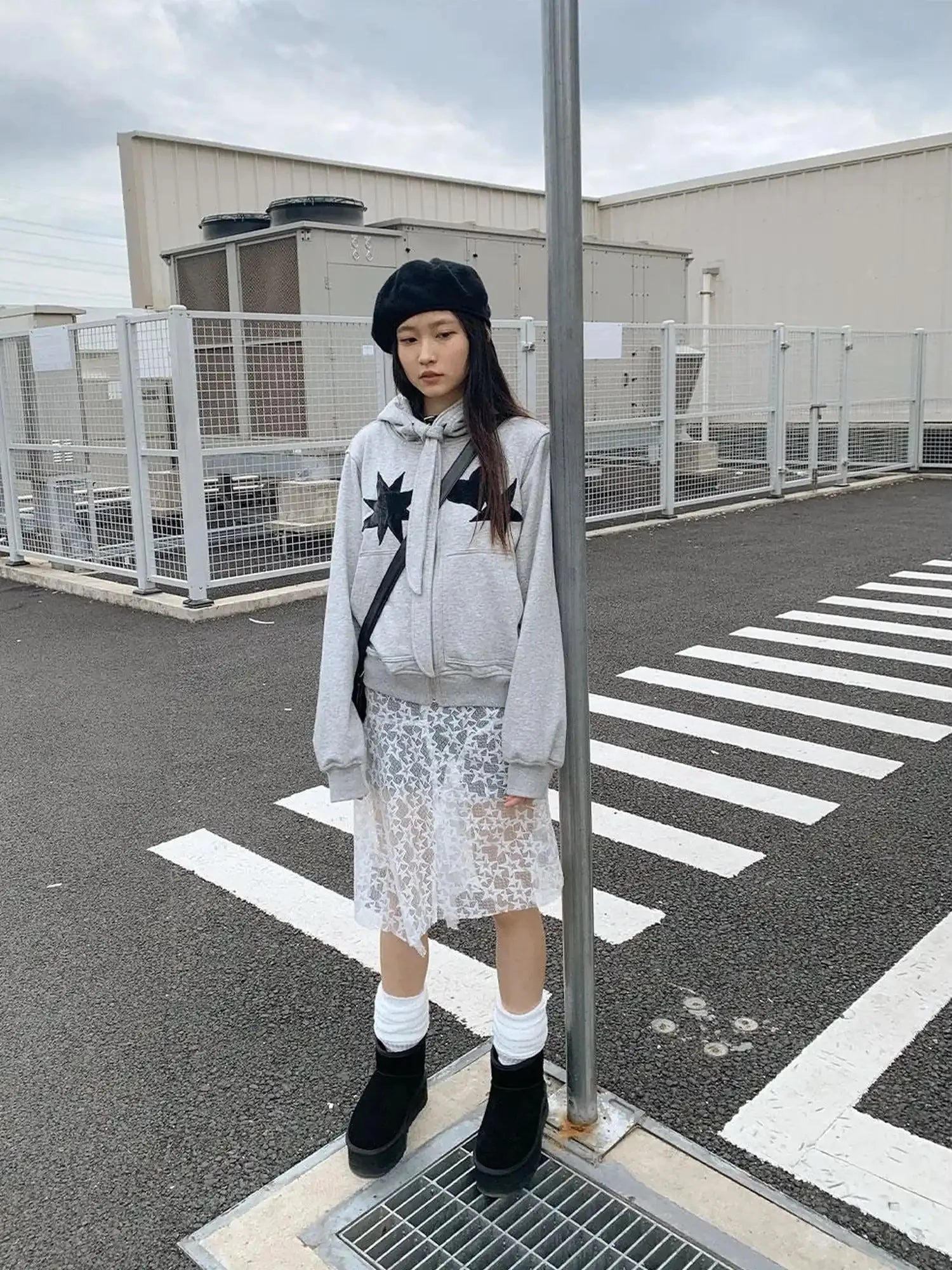 Geometric Patchwork Hooded Knit Sweatshirt