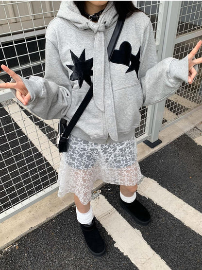 innomoood Geometric Patchwork Hooded Knit Sweatshirt