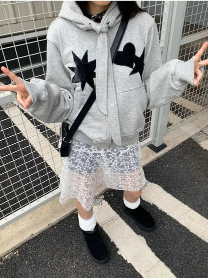 Geometric Patchwork Hooded Knit Sweatshirt