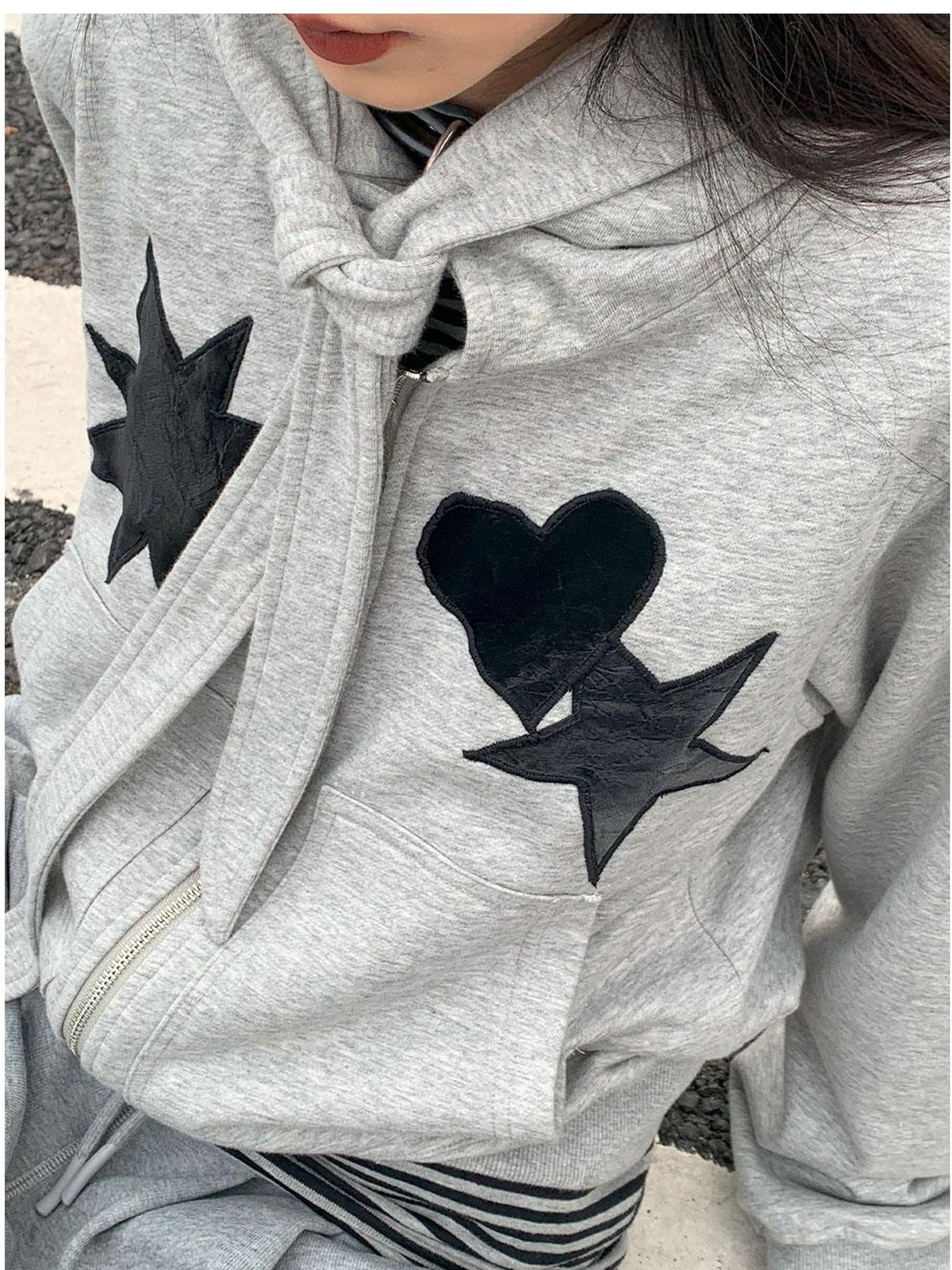 innomoood Geometric Patchwork Hooded Knit Sweatshirt
