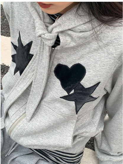 innomoood Geometric Patchwork Hooded Knit Sweatshirt