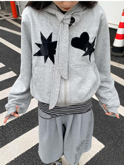 innomoood Geometric Patchwork Hooded Knit Sweatshirt