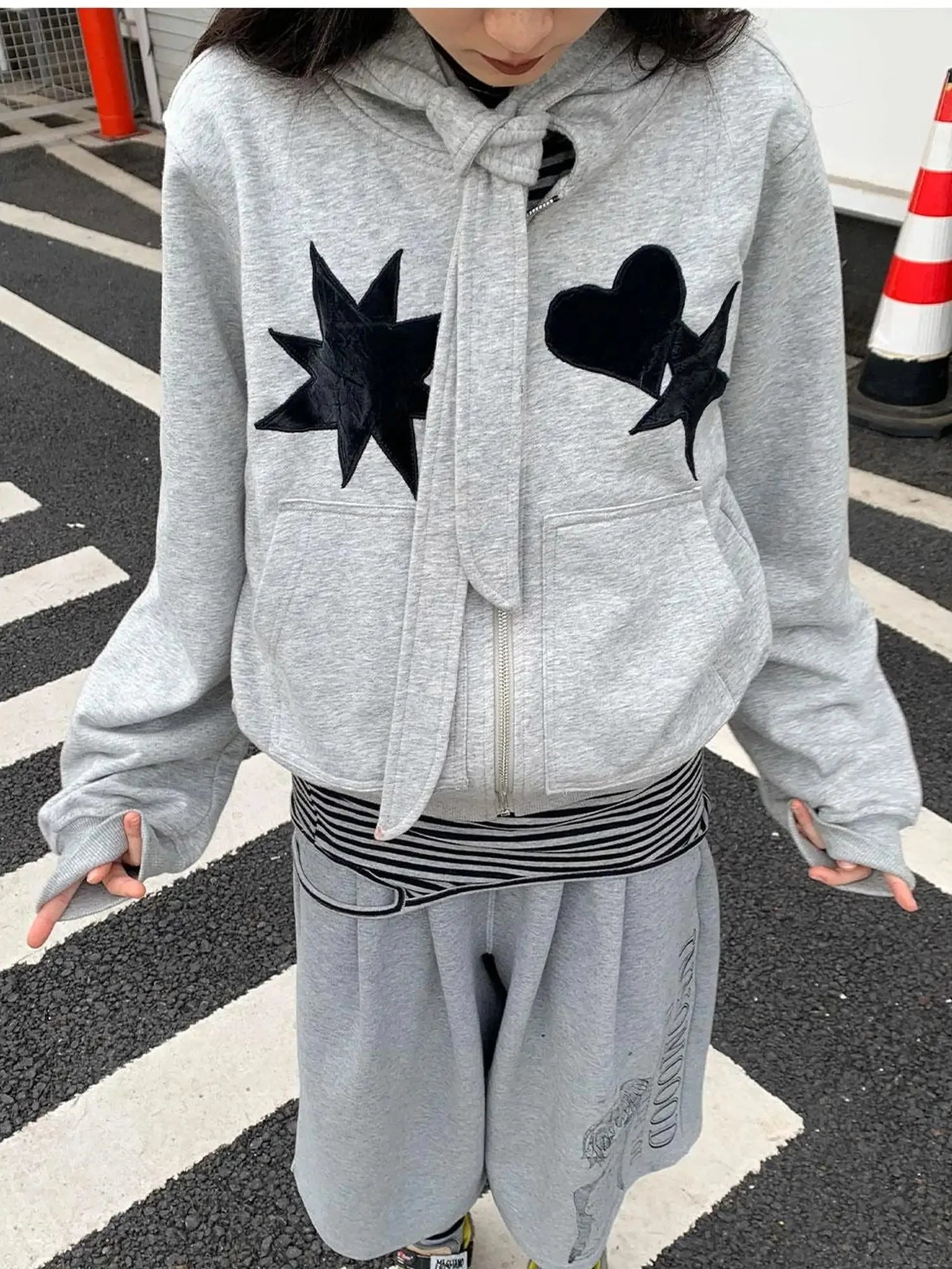 Geometric Patchwork Hooded Knit Sweatshirt