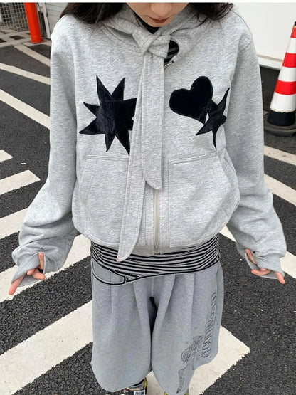 Geometric Patchwork Hooded Knit Sweatshirt