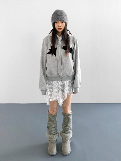 Geometric Patchwork Hooded Knit Sweatshirt