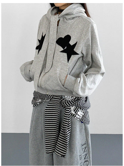 innomoood Geometric Patchwork Hooded Knit Sweatshirt