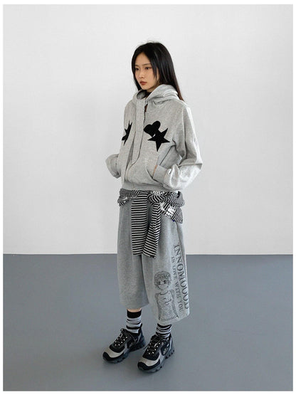 innomoood Geometric Patchwork Hooded Knit Sweatshirt