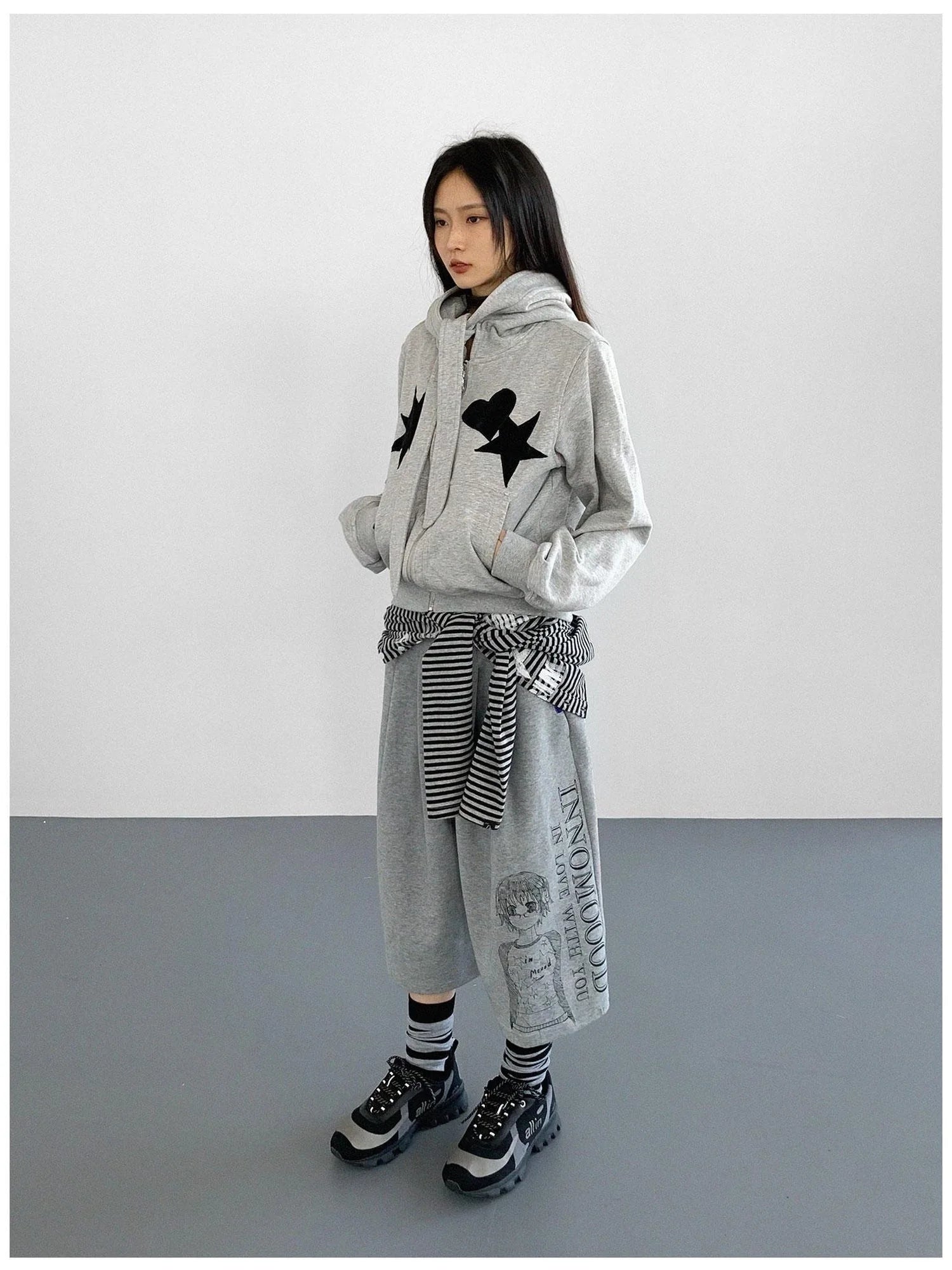Geometric Patchwork Hooded Knit Sweatshirt
