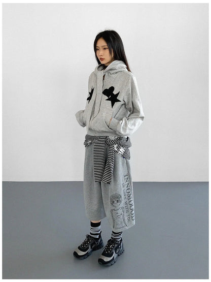 Geometric Patchwork Hooded Knit Sweatshirt