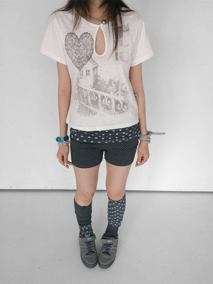 innomoood Gray Blue Polka Dot Patchwork Slouchy Women&