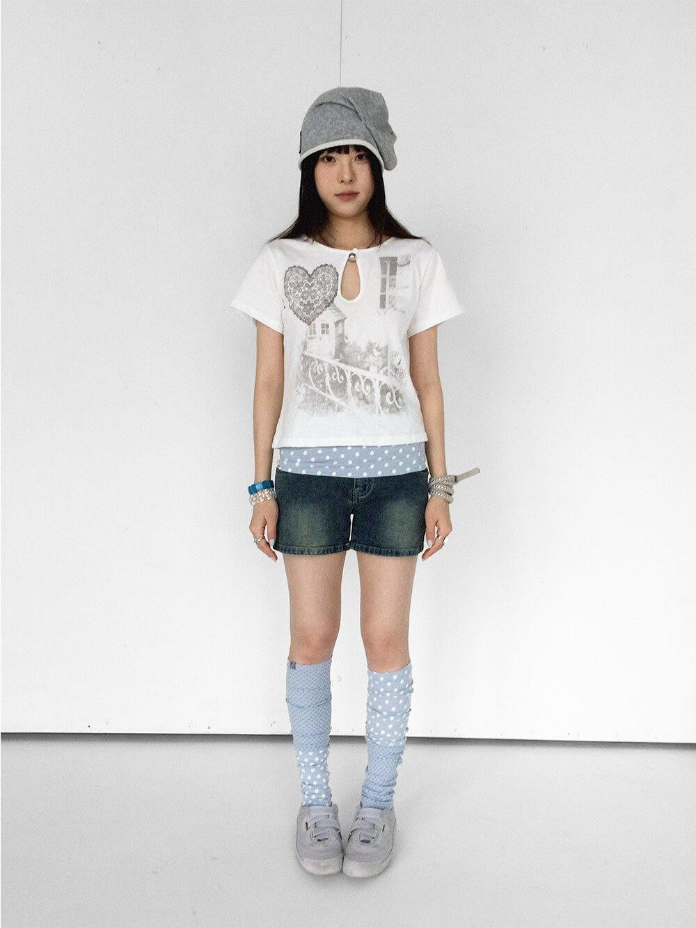 innomoood Gray Blue Polka Dot Patchwork Slouchy Women&