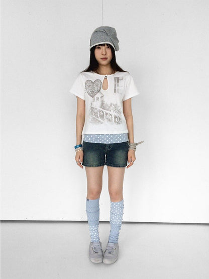 innomoood Gray Blue Polka Dot Patchwork Slouchy Women&