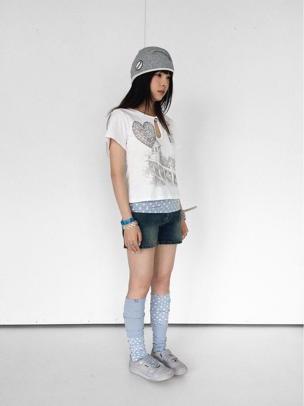 innomoood Gray Blue Polka Dot Patchwork Slouchy Women&