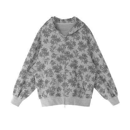 innomoood_Grey_Allover_Floral_Waffle_Zip_Front_Loose_Women&