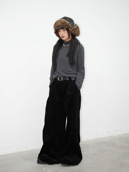 innomoood High Neck Striped Ribbed Long Sleeve Top