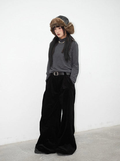 High Neck Striped Ribbed Long Sleeve Top