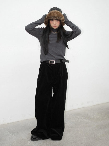 High Neck Striped Ribbed Long Sleeve Top