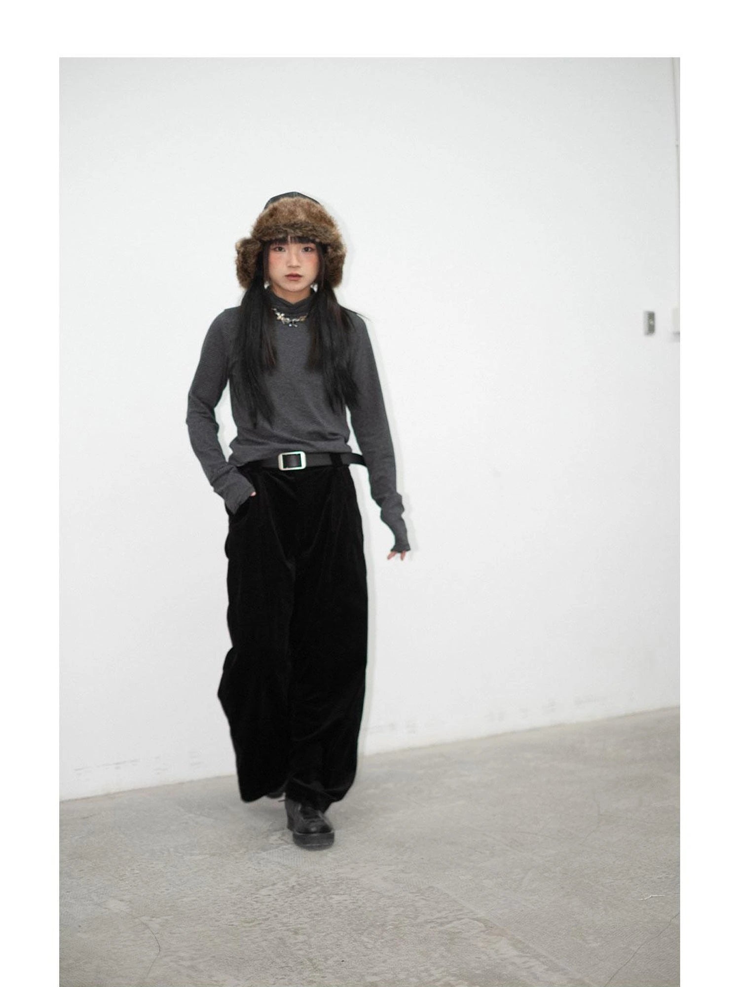 High Neck Striped Ribbed Long Sleeve Top