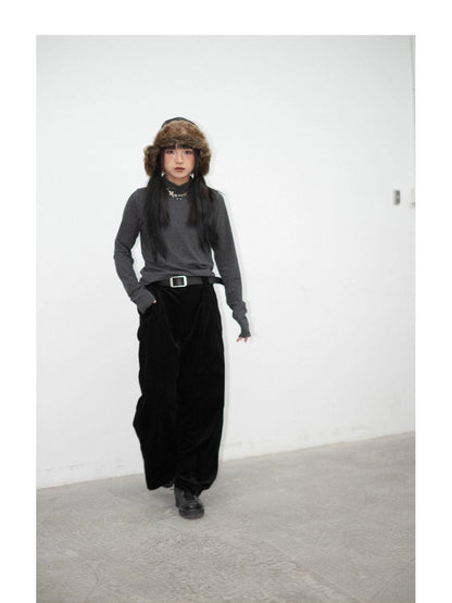 High Neck Striped Ribbed Long Sleeve Top