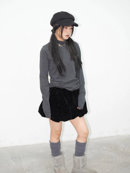 High Neck Striped Ribbed Long Sleeve Top