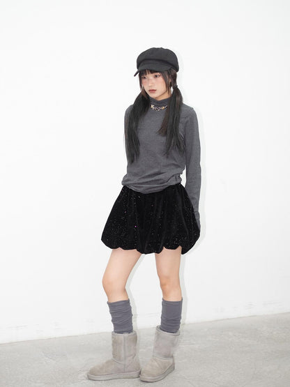 innomoood High Neck Striped Ribbed Long Sleeve Top