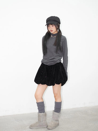 High Neck Striped Ribbed Long Sleeve Top