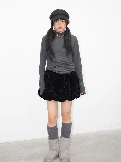 High Neck Striped Ribbed Long Sleeve Top