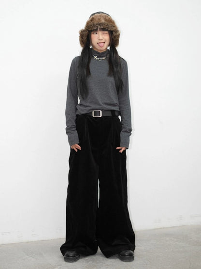 High Neck Striped Ribbed Long Sleeve Top