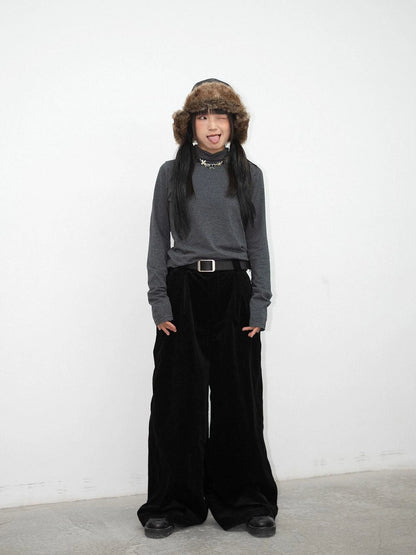 High Neck Striped Ribbed Long Sleeve Top