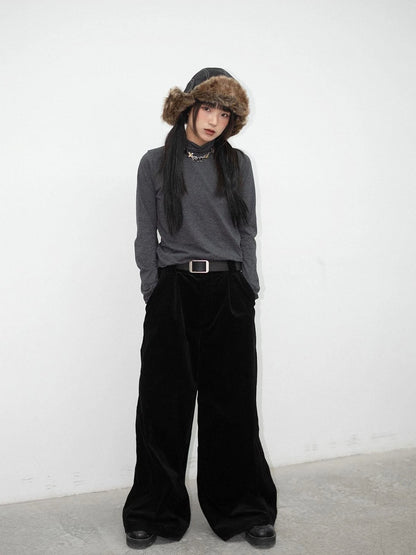 High Neck Striped Ribbed Long Sleeve Top