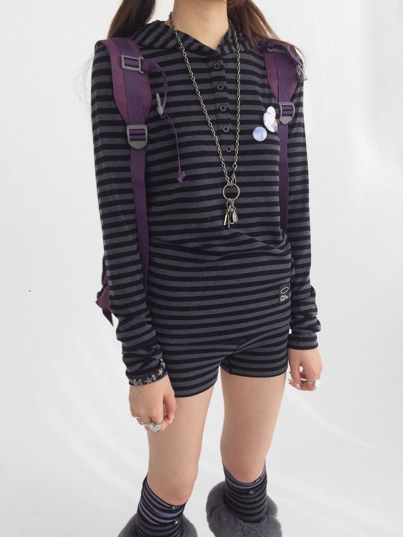 innomoood High Stretch Striped High Waist Slim Fit Sporty Knit Women Casual Short