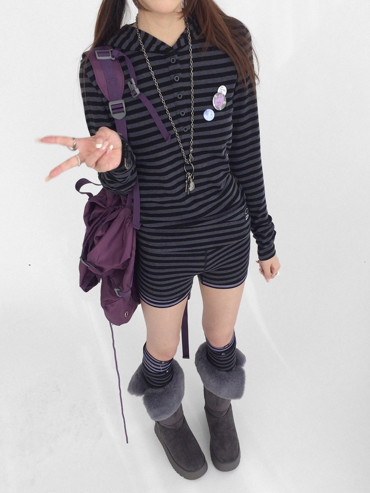 innomoood High Stretch Striped High Waist Slim Fit Sporty Knit Women Casual Short