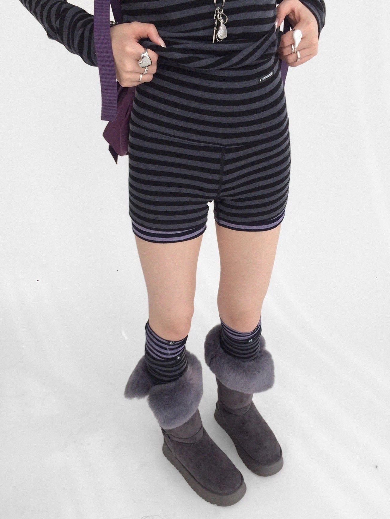 innomoood High Stretch Striped High Waist Slim Fit Sporty Knit Women Casual Short