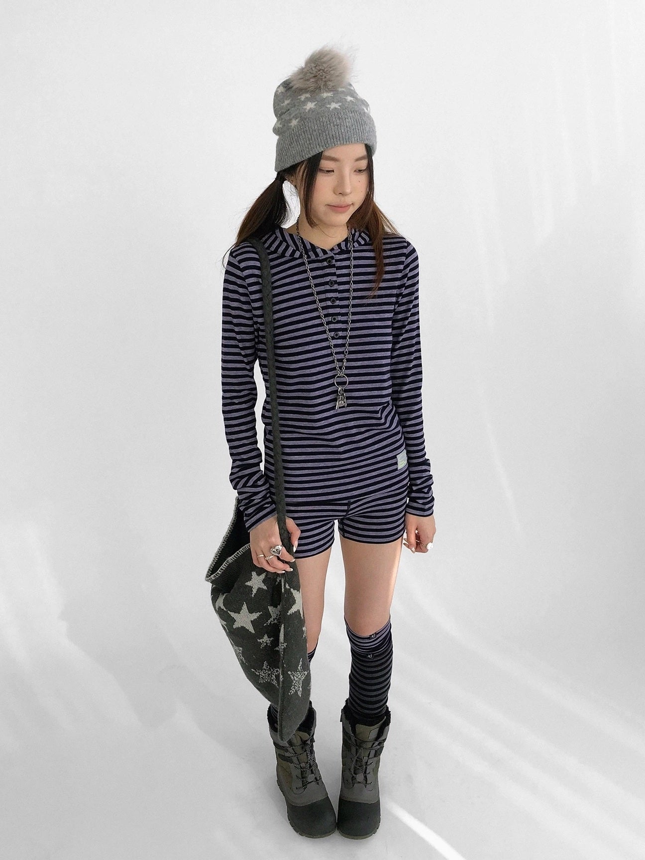 innomoood High Stretch Striped High Waist Slim Fit Sporty Knit Women Casual Short