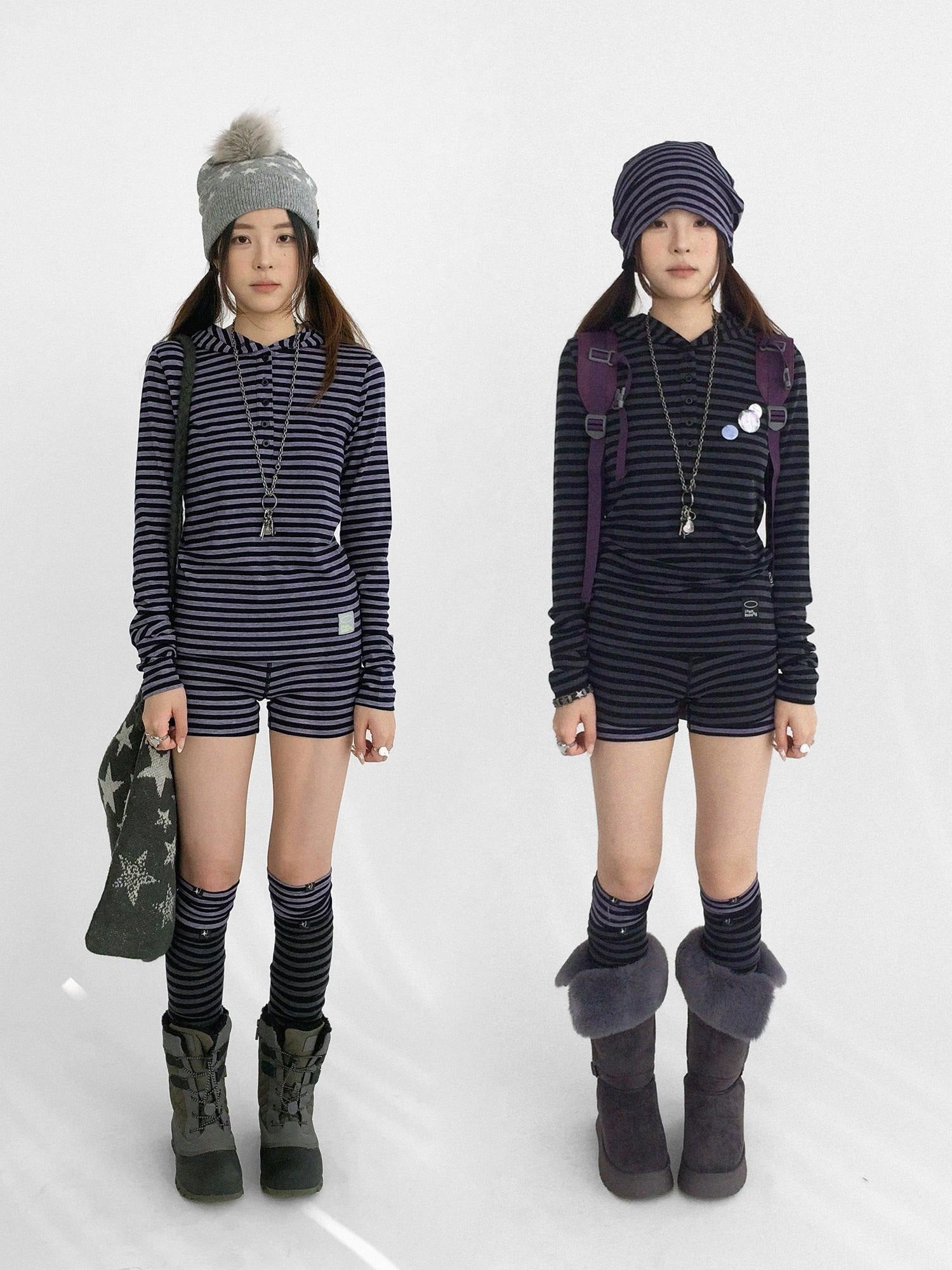 innomoood High Stretch Striped High Waist Slim Fit Sporty Knit Women Casual Short