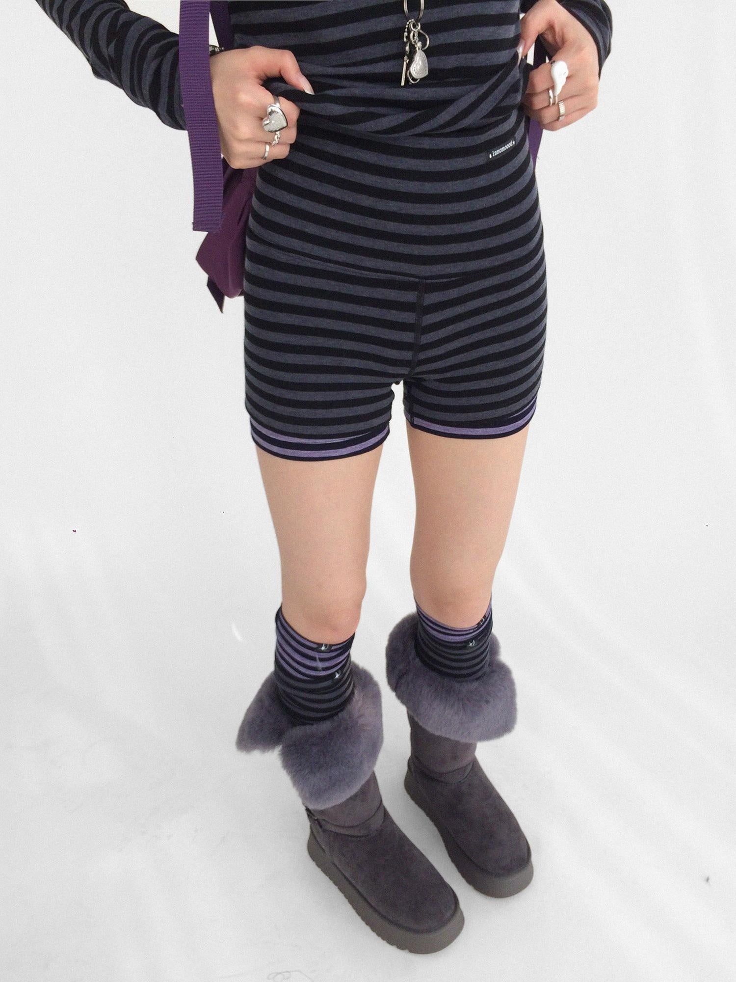 innomoood High Stretch Striped High Waist Slim Fit Sporty Knit Women Casual Short