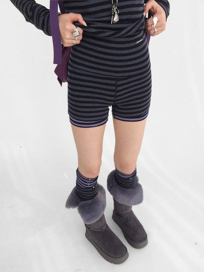 innomoood High Stretch Striped High Waist Slim Fit Sporty Knit Women Casual Short