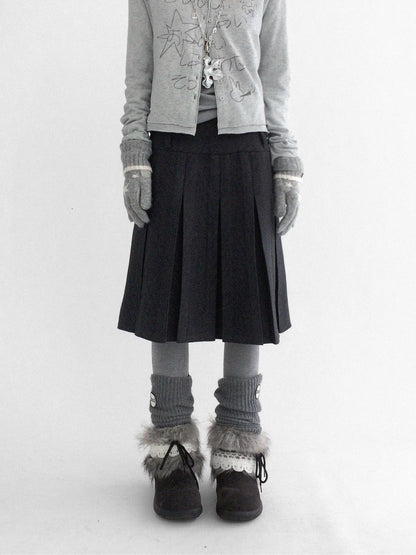 innomoood High Waist Pleated A Line Workwear Women Dark Gray Casual Midi Skirt